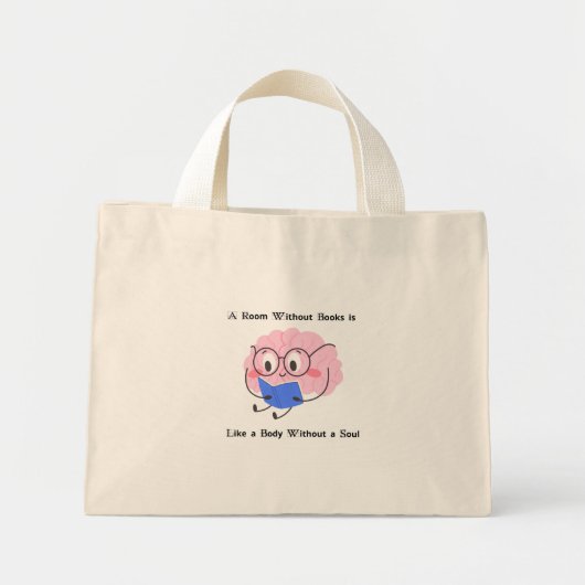 Mini Tote Bag Citation d'art d'illustration de lecture de ver à  (Devant)