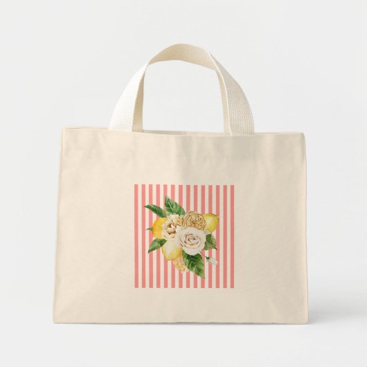 Mini Tote Bag Citron et rose sur bandes coralliennes (Devant)