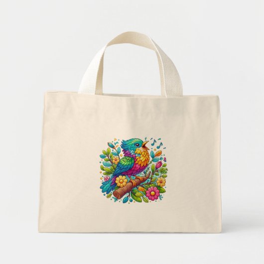 Mini Tote Bag Conception colorée d'oiseaux (Devant)