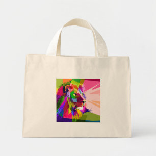 Mini Tote Bag Conception d'art pop prismatique coloré de lion
