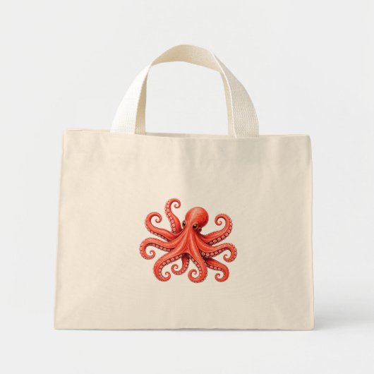 Mini Tote Bag Conception de la vie marine de l'octopus océan (Devant)