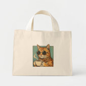 Mini Tote Bag Cool Cat Coffee Retro Style Design for Cat Lovers (Devant)