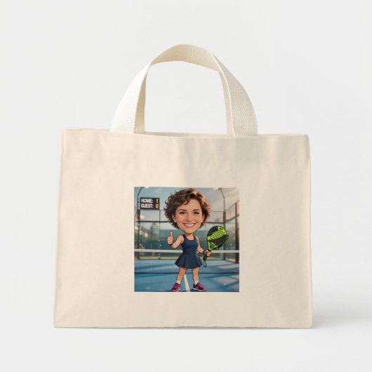 Mini Tote Bag Custom Photo Head Padel/Pickleball Player Caricatu (Devant)