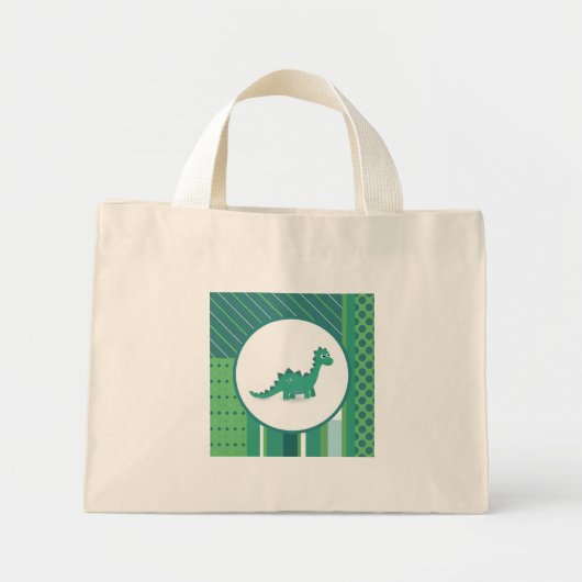Mini Tote Bag Dessin de dinosaure vert animal (Devant)