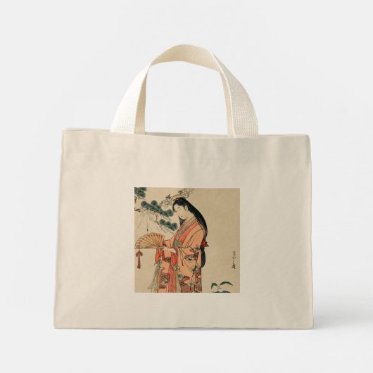Mini Tote Bag Dessin en bois japonais ancien avec femme (Dos)