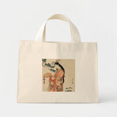 Mini Tote Bag Dessin en bois japonais ancien avec femme (Devant)