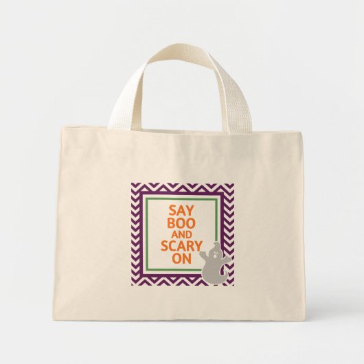 Mini Tote Bag Dites Boo et craignez Halloween (Devant)