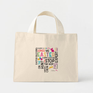 Mini Tote Bag Easter Egg Hunt Word Cloud with Kid Name Year