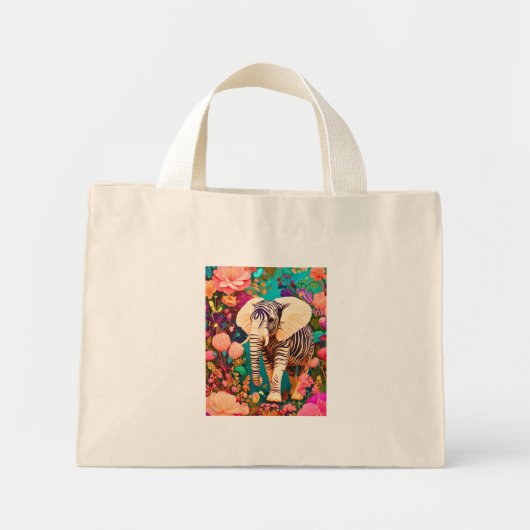 Mini Tote Bag Éléphant-zèbre graphique (Devant)