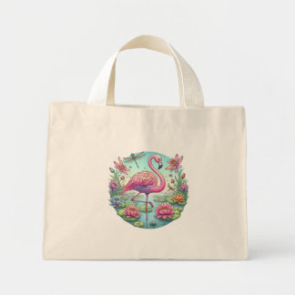 Mini Tote Bag Flamant rose rose et libellule