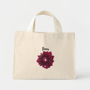 Mini Tote Bag Fleur Dahlia violet profond personnalisée