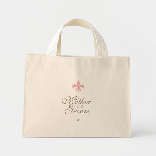 Mini Tote Bag Fleur de Lis Rose Mère de la Groom Initiale (Devant)