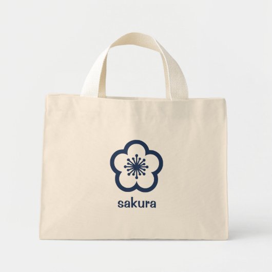 Mini Tote Bag Fleur de Sakura bleu marine (Devant)