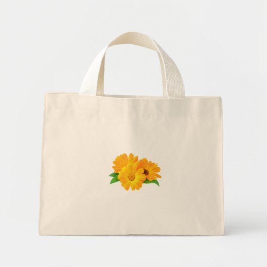 Mini Tote Bag Fleurs Calendula arrangées (Devant)