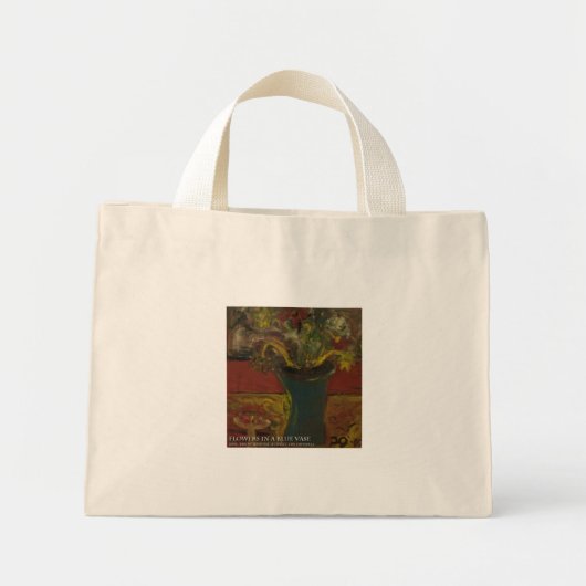 Mini Tote Bag fleurs dans un vase bleu (Devant)