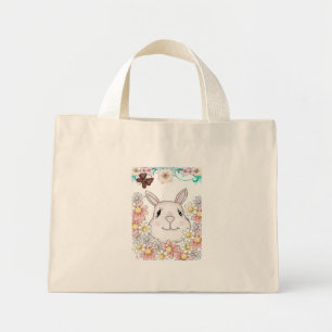 Mini Tote Bag Fleurs et papillons lapins mignons