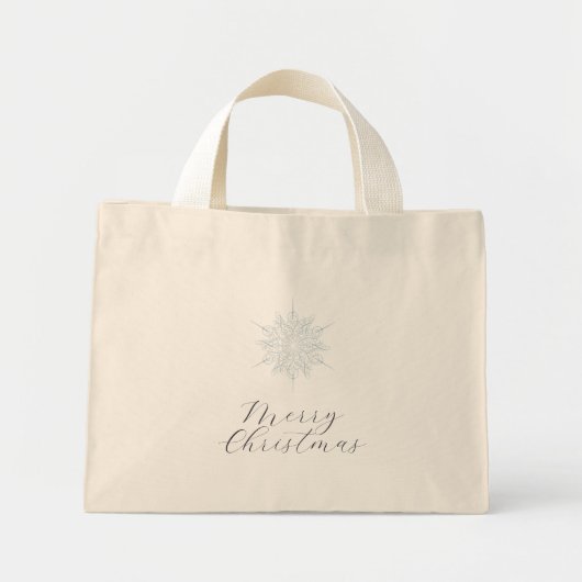Mini Tote Bag Flocon de neige bleu glace Joyeux cadeau de Noël (Devant)