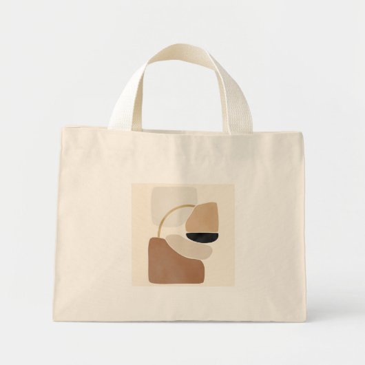 Mini Tote Bag Formes Abstraites neutres | Art Moderne Minimal (Devant)
