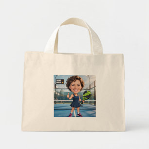 Mini Tote Bag Funny Custom Head Blue Court Caricature Padel