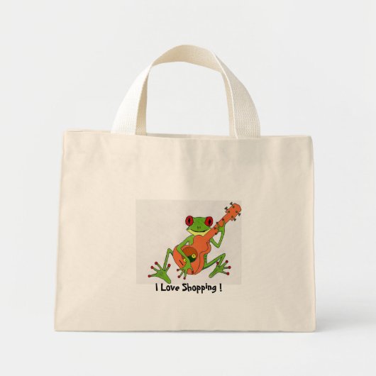 Mini Tote Bag grenouille, j'adore faire du shopping ! (Devant)