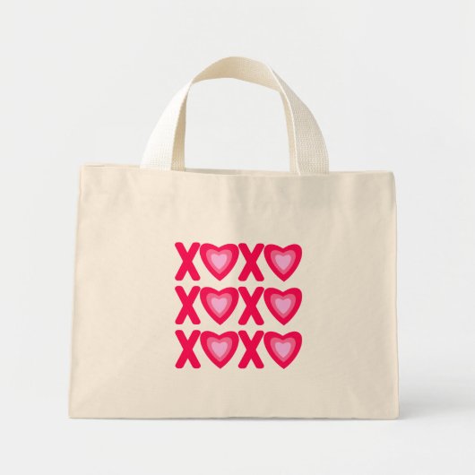Mini Tote Bag Hugs Kisses Love Hearts (Devant)