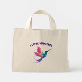 Mini Tote Bag I Love Hummers Exotic Rainbow Hummingbird Flying (Dos)