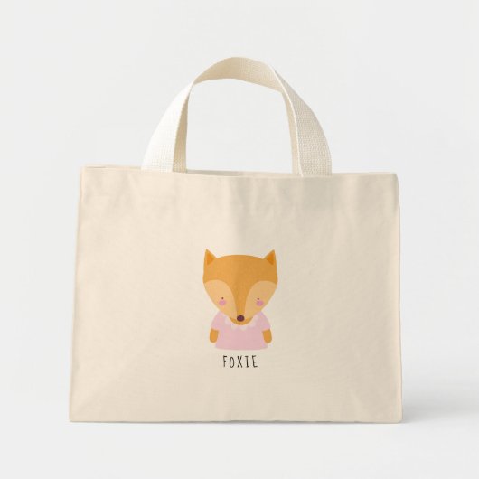 Mini Tote Bag Illustration Cute Fox - Personnalisable (Devant)