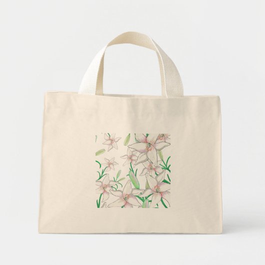 Mini Tote Bag Illustration de lys blancs (Devant)