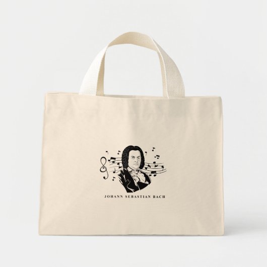 Mini Tote Bag Johann Sebastian Bach Portrait et buste avec notes (Devant)