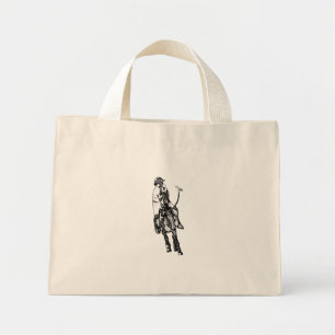 Mini Tote Bag Joueur de polo de dessin en ligne noire et blanche