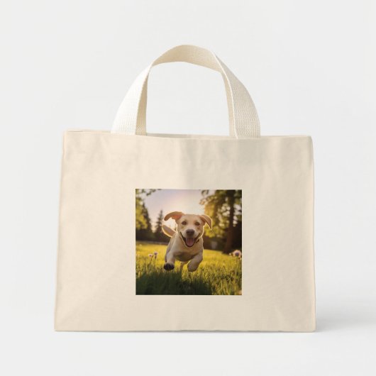 Mini Tote Bag Joyeux Labrador Puppy Running (Devant)