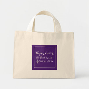 Mini Tote Bag Joyeux Pâques Il A Risqué La Bible Verse Violet fo