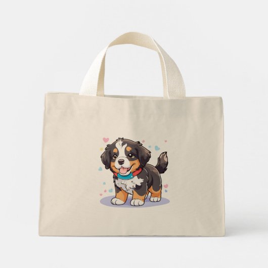 Mini Tote Bag Kawaii Bernese Puppy, mignonne Berner Pup (Dos)