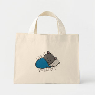 Mini Tote Bag La vie est parfaite - Chat couché