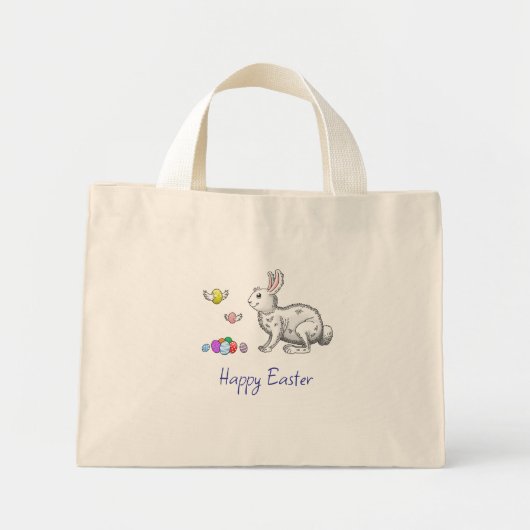 Mini Tote Bag Lapins de Pâques heureux (Devant)