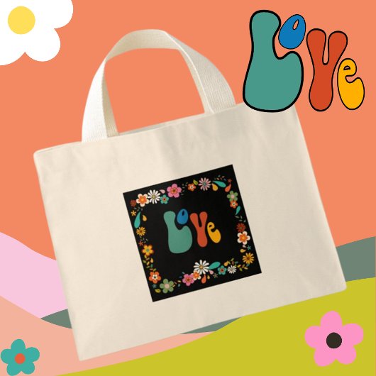 Mini Tote Bag Love 70's Botanical avec personnalisation option