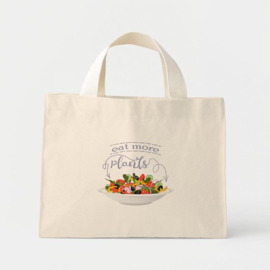 Mini Tote Bag Mangez plus de plantes frais motivation salade let (Devant)