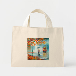 Mini Tote Bag Mariage romantique du tramway rouge d'automne du j