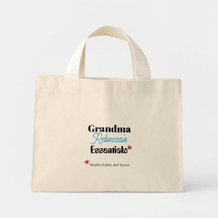 Mini Tote Bag Mémé drôle l'essentiel surtout snacks et mouchoir