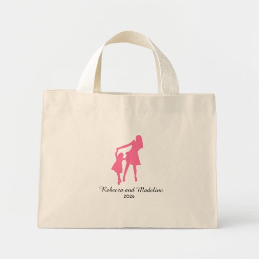 Mini Tote Bag Mère et fille avec année (Devant)