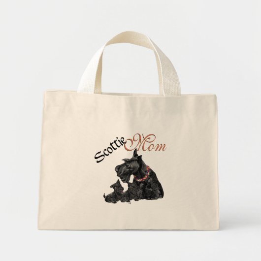 Mini Tote Bag Mère Terrier Écossais & ses chiots (Devant)