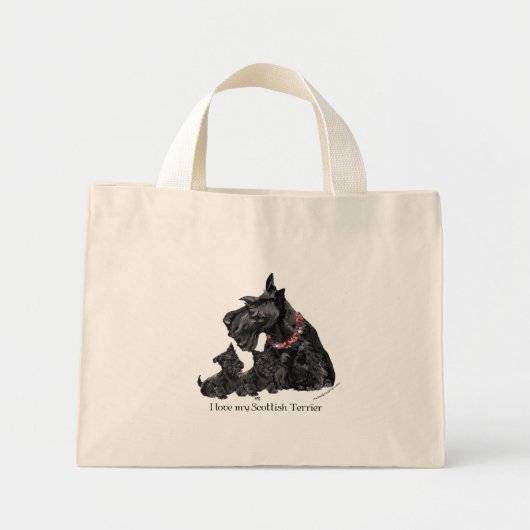 Mini Tote Bag Mère Terrier Écossais & ses chiots (Devant)