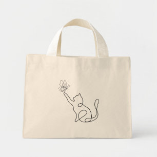 Mini Tote Bag Mignon petit chat drôle joue avec un papillon