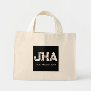 MINI TOTE BAG MONOGRAMME À TROIS LETTRES BLANC NOM NOIR NATUREL