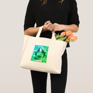 Mini Tote Bag Monogramme Bleu & Vert Dolphins Océan