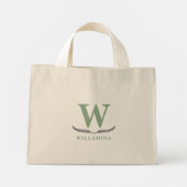 Mini Tote Bag Monogramme botanique personnalisé Vert initial (Dos)