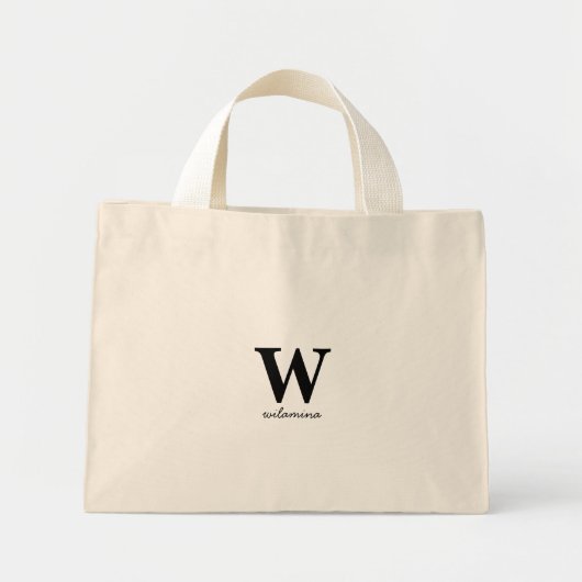 Mini Tote Bag Monogramme de script personnalisé Initiale & Nom (Devant)