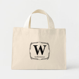 Mini Tote Bag Monogramme de script personnalisé Initiale & Nom W
