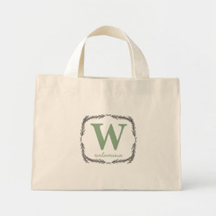 Mini Tote Bag Monogramme de script personnalisé Initiale & Nom W