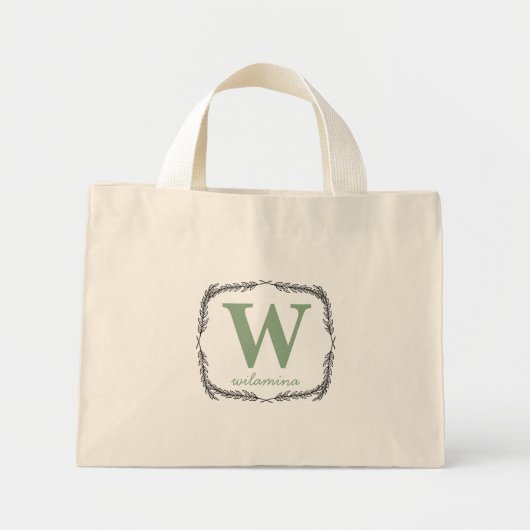 Mini Tote Bag Monogramme de script personnalisé Initiale & Nom W (Devant)